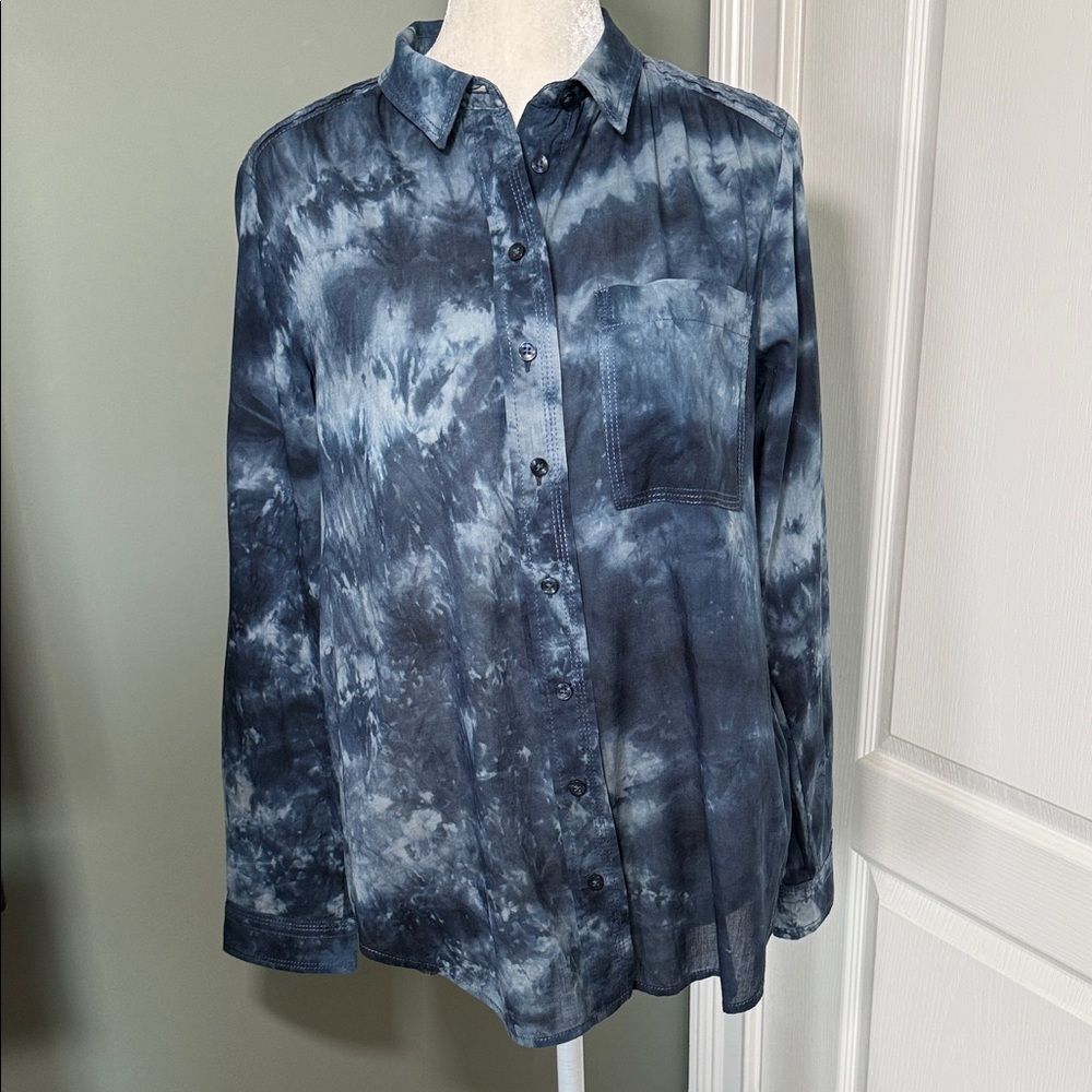 Pilcro Anthropologie Blue Tie Dye Button Down Shirt Cotton Medium